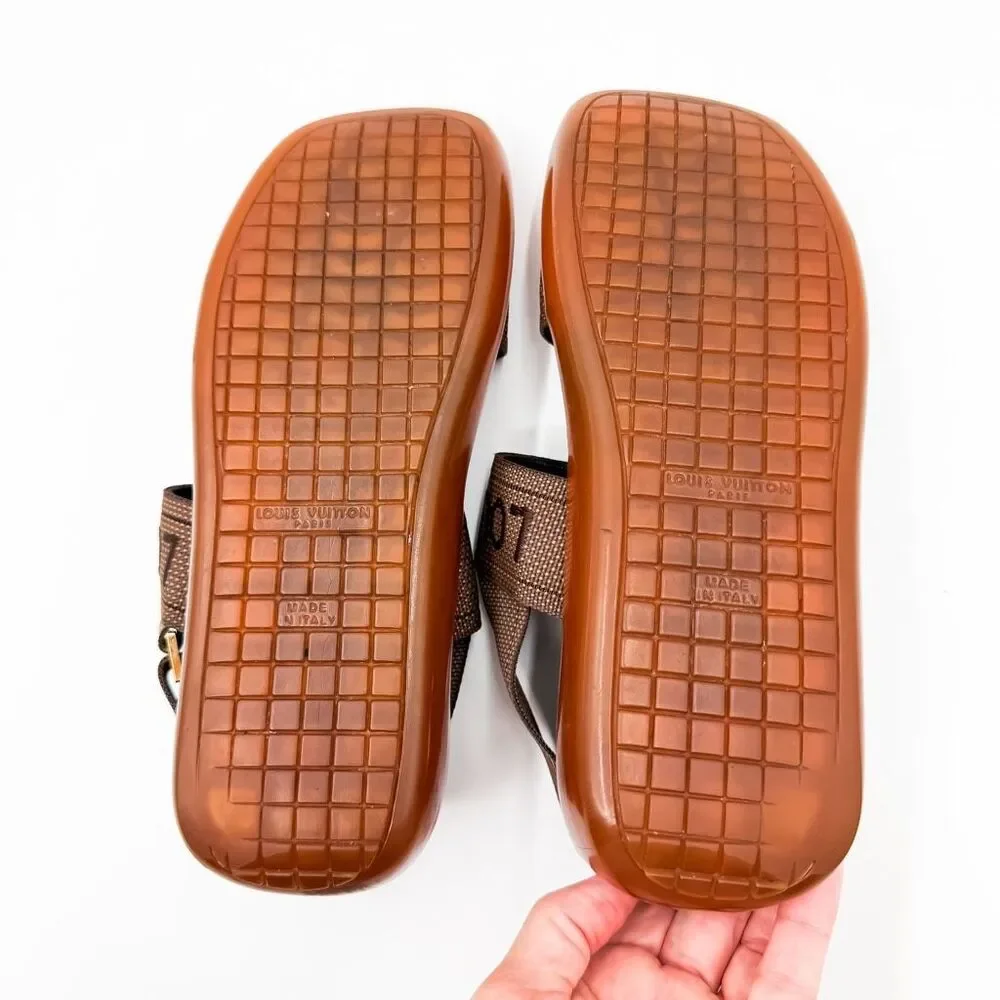Louis Vuitton Embroidered Platform Slingback Logo Sandals EU 39.5 US 9.5